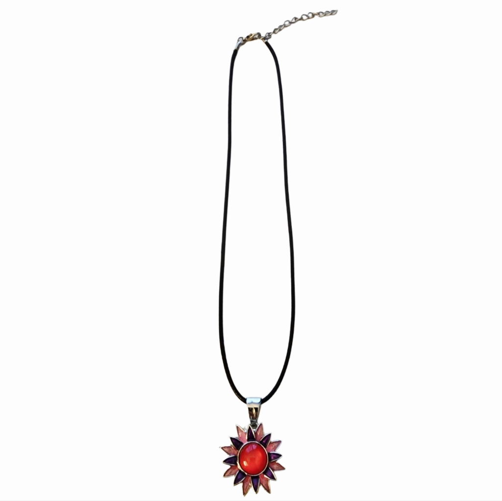 2for$30 - Starburst Interchangeable Snap Charm On Adj Faux Leather Necklace